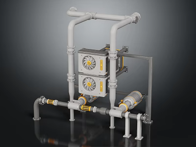 Industrial Pipeline Equipment With Metal Frame Pipes And Cooling Fans System 3d model