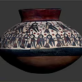 Decorative Vase With Red Rim White Body Human Figures Birds And Red Dots