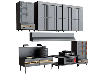 Modern Kitchen With Dark Cabinets Gold Accents Range Hood And Built In Appliances 3d model