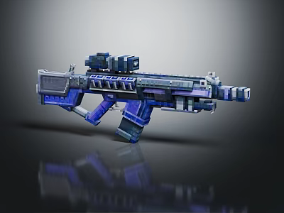 Futuristic Blue And Gray Sci Fi Assault Rifle With Tactical Scope And Metallic Design 3d model