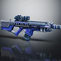 Futuristic Blue And Gray Sci Fi Assault Rifle With Tactical Scope And Metallic Design
