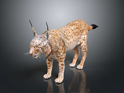 Lynx with Spotted Fur Pointed Ears Black Ear Tufts and Short Tail in Dark Reflection 3d model