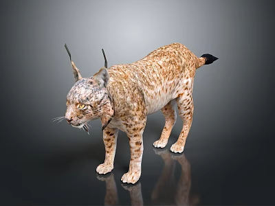 Lynx with Spotted Fur Pointed Ears Black Ear Tufts and Short Tail in Dark Reflection 3d model