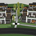 Semi Detached Villa Courtyard With Green Lawn Wooden Stairs Trees And Stone Walls
