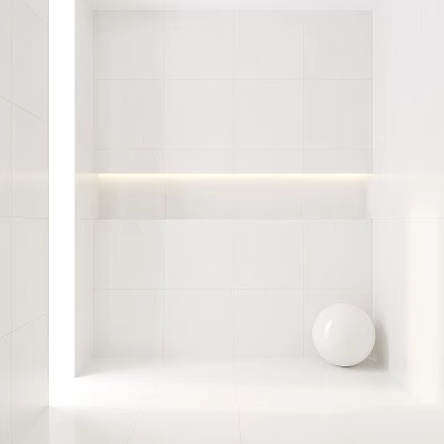 Minimalist White Interior With Tiled Wall Horizontal Light Strip And White Sphere 3d model