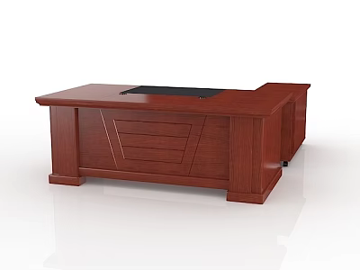 Wooden Office Desk With Black Desktop Panel And Drawer Storage Design 3d model