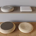 Wicker and Fabric Cushions on Wooden Bench and Floor Interior Decor