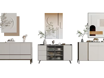 Modern Entryway Console Tables And Side Cabinets With Glass Doors Drawers And Decorative Plants 3d model