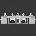 Modern Multiple Gray Workstations With White Chairs And Central Round Table Setup
