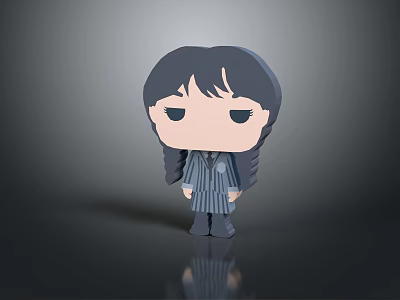 Cartoon Style Game and Movie Character Figure With Dark Long Hair Braids And Dark Robe 3d model