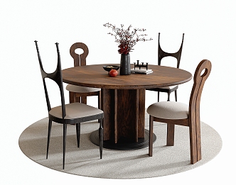 Middle Ancient Dining Table and Chair Combination Dining Chair Dining Table Round Carpet 3d model