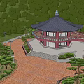 Traditional Ancient Architecture With Multi tiered Black Roof Red Walls And Stone Steps