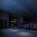 Modern Cinema Interior Design With Large Screen Purple Seats And Ambient Lighting