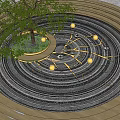 Square Landscape Featuring Circular Design With Central Tree And Decorative Wooden Stone Rings