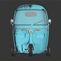 Light Blue Vintage Three Wheeler Truck With Open Cargo Bed And Single Front Wheel