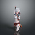Cute Anime Style Child With Cat Ears In Kneeling Pose And White Decorative Outfit