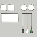 Modern Pendant Light Set With Wooden Bases Black White Green Pendants And Square Round Mirrors