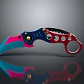 Tactical Karambit Knife With Curved Blade Ring Handle And Blue Pink Red Color Design