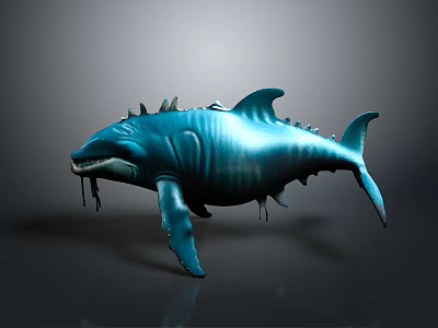Blue Mythical Shark 3D Model With Spikes And Shiny Tentacle Body 3d model