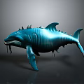 Blue Mythical Shark 3D Model With Spikes And Shiny Tentacle Body