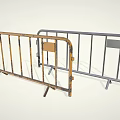 Road Facilities Construction Site Metal Barricades With Rustic Brown Silver Frames And Warning Signs