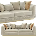 Beige Velvet Two Seater Sofa With Decorative Pillows And Gold Accents