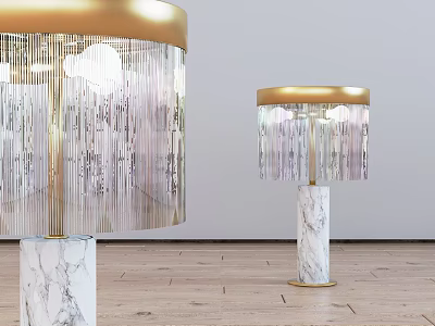 Crystal Chandeliers With Golden Frames And Marble Bases In Interior Wooden Floor 3d model