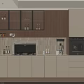 Modern Wood And White Sideboard Cabinet With LED Lighted Glass Display And Wine Rack