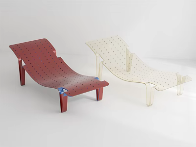 Red And Clear Perforated Lounge Chairs With Modern Slim Legs Design 3d model