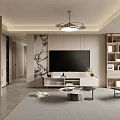 Modern Living And Dining Room Interior With Sofa Coffee Table And Ceiling Fan Light