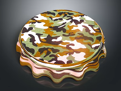 Camouflage Pattern Round Decorative Object With Wavy Pink Brown Edges 3d model