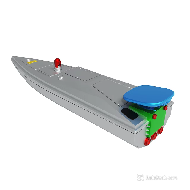 Silver Model Boat With Red Light Blue Seat Green Parts And Red Components 3d model 