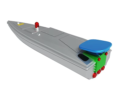 Silver Model Boat With Red Light Blue Seat Green Parts And Red Components 3d model