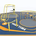 BRAGTIME Outdoor Fitness Area With Yellow Equipment And Blue Orange Floor Design