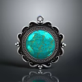Silver Pendant With Turquoise Gemstone And Decorative Frame For Clothing Accessory 3d model