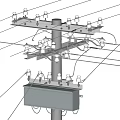 Roadside Electrical Infrastructure Featuring Utility Pole Power Lines And Transformer