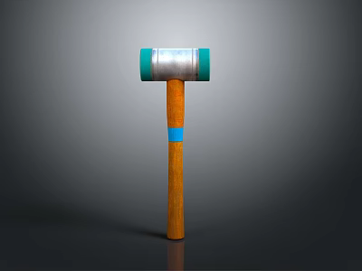 Hammer As Weapon Featuring Silver Head Green Ends And Wooden Handle With Blue Band 3d model