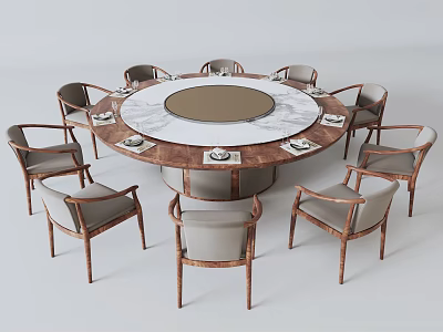 Round Dining Table Set with Matching Chairs for Elegant Home Dining Space 3d model