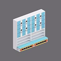 Modern Blue Storage Lockers With White Shelves And Decorative Base Elements 3d model