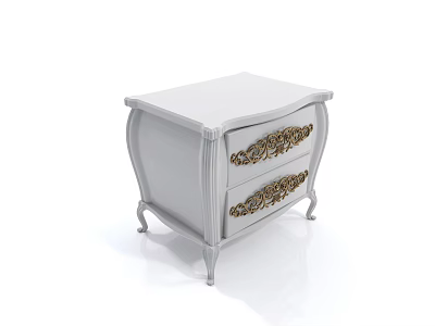 Elegant White Bedside Table with Two Drawers and Gold Ornate Carved Legs 3d model
