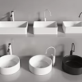 Modern Stylish Washbasins Rectangular Round Shapes White Black Colors With Faucets 3d model