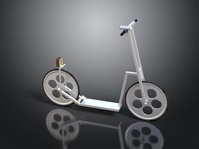 Silver Frame Scooter With Large Wheels Black Handlebar Small Device On Black Reflective Surface 3d model