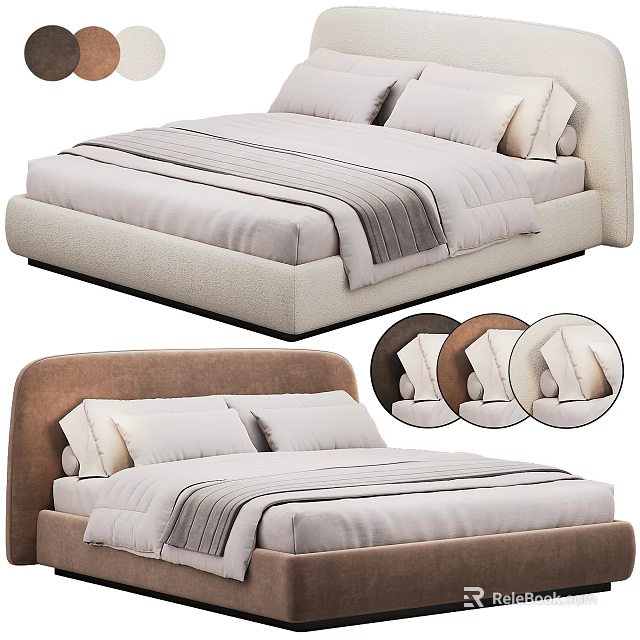 Modern Double Bed With Upholstered Soft Fabric Headboard And Multiple Color Options 3d model