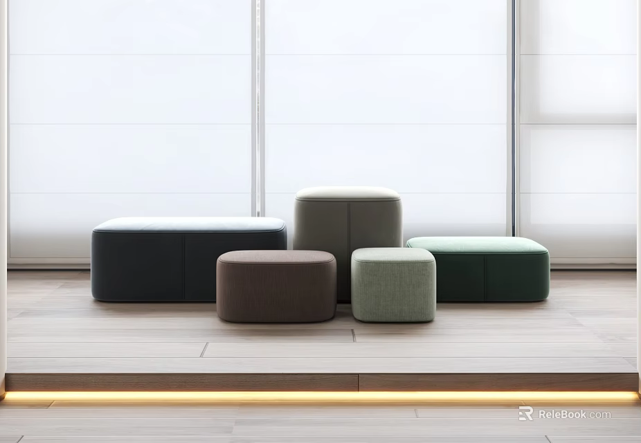 Modern Fabric Ottoman Stools In Multiple Colors For Contemporary Interior Design 3d model 