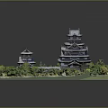 Ancient Architecture with Multi Tiered Towers Curved Eaves Surrounded by Lush Greenery and Garden Paths