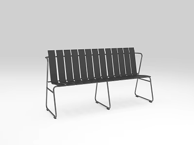 Modern Black Outdoor Bench With Metal Frame And Wooden Slats Design 3d model