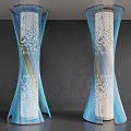 Modern Curved Decorative Columns With Blue And White Perforated Patterns And Illuminated Design