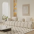 Cozy Living Room Interior With Plush Sofa Geometric Rug And Floor Lamp