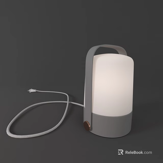 Modern Grey And White Table Lamp With Portable Handle And Power Cord 3d model 