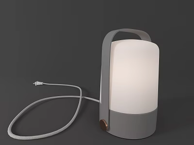 Modern Grey And White Table Lamp With Portable Handle And Power Cord 3d model